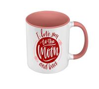 Fabulous Mug de Couleur Qualité Premium Rose - I Love You to the Moon and Back Lune Illustration Fusée Amour - Tasse avec anse et intérieur de couleur