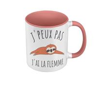 Fabulous Mug de Couleur Qualité Premium Rose - J'Peux Pas J'ai la Flemme Paresseux Illustration - Tasse avec anse et intérieur de couleur