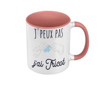 Fabulous Mug de Couleur Qualité Premium Rose - J'Peux Pas J'ai Tricot Laine Mode Vetement - Tasse avec anse et intérieur de couleur