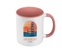 Fabulous Mug de Couleur Qualité Premium Rose - San Francisco California Pont Golden Gate Illustration Etats Unis - Tasse avec anse et intérieur de couleur