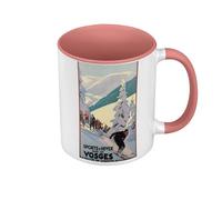 Fabulous Mug de Couleur Qualité Premium Rose - Sport d'Hivers Les Vosges Montagne Poster Vintage Voyage Art Deco 30's - Tasse avec anse et intérieur de couleur