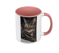 Fabulous Mug de Couleur Qualité Premium Rose - Sublime Chat Tigre Grands Yeux Jaunes Mignon - Tasse avec anse et intérieur de couleur