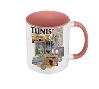 Fabulous Mug de Couleur Qualité Premium Rose - Tunis Vintage Collage Tunisie Voyage Vintage - Tasse avec anse et intérieur de couleur