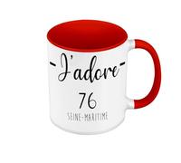 Fabulous Mug de Couleur Qualité Premium Rouge - J'Adore 76 Seine Maritime Departement France Region Rouen - Tasse avec anse et intérieur de couleur