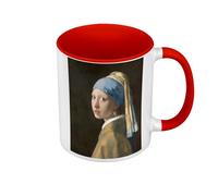Fabulous Mug de Couleur Qualité Premium Rouge - Johannes Vermeer La Jeune Fille a la Perle Peinture - Tasse avec anse et intérieur de couleur