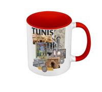 Fabulous Mug de Couleur Qualité Premium Rouge - Tunis Vintage Collage Tunisie Voyage Vintage - Tasse avec anse et intérieur de couleur