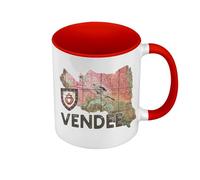 Fabulous Mug de Couleur Qualité Premium Rouge - Vendée 85 Departement La Roche sur Yon Carte Ancienne - Tasse avec anse et intérieur de couleur