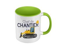 Fabulous Mug de Couleur Qualité Premium Vert - Chef de Chantier Enfant Travail Construction - Tasse avec anse et intérieur de couleur
