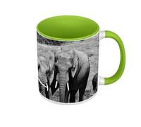 Fabulous Mug de Couleur Qualité Premium Vert - Éléphant au Point d'Eau Noir et Blanc - Tasse avec anse et intérieur de couleur
