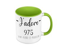 Fabulous Mug de Couleur Qualité Premium Vert - J'Adore 975 Departement France Region Saint Pierre Et Miquelon - Tasse avec anse et intérieur de couleur