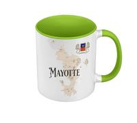 Fabulous Mug de Couleur Qualité Premium Vert - Mayotte 976 Département Outre Mer Carte Ancienne Rare - Tasse avec anse et intérieur de couleur