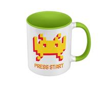 Fabulous Mug de Couleur Qualité Premium Vert - Press Start Invaders Jeux Video Retro Gaming Classique - Tasse avec anse et intérieur de couleur