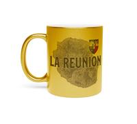 Fabulous Mug Doré en Céramique Chromé - La Réunion 974 Ile Departement Carte Ancienne France - 325 ml