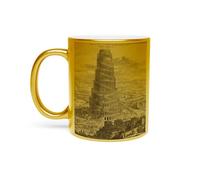 Fabulous Mug Doré en Céramique Chromé - Tour De Babel Turris Babel Athanasius Kircher Dessin Bible - 325 ml