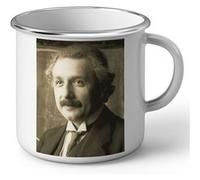 Fabulous Mug en métal émaille Albert Einstein Photo Ancienne Portrait Blanc G