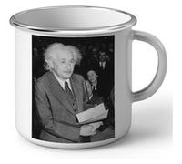 Fabulous Mug en métal émaille Albert Einstein Photo Ancienne Scientifique Blanc G