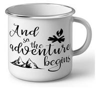 Fabulous Mug en métal émaille And The Adventure Begins Outdoor Blanc G