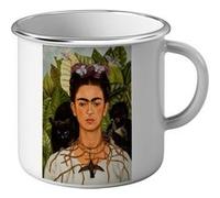 Fabulous Mug en métal émaille Autoportrait de Frida Kahlo Chat et Singe Blanc G