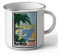 Fabulous Mug en métal émaille Bandol Cote d'Azur AfficheVintage Blanc G