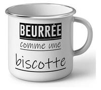 Fabulous Mug en métal émaille Beurree Comme Une Biscotte Humour Blanc G
