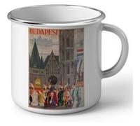 Fabulous Mug en métal émaille Budapest Hongrie Affiche Vintage Blanc G