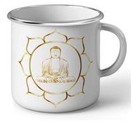 Fabulous Mug en métal émaille Buddha Dore Lotus Meditation Blanc G