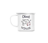 Fabulous Mug en Métal Emaillé Chat m'épuise Jeu de Mot Humour Animal