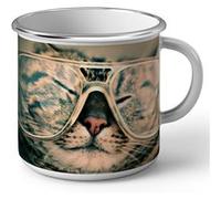 Fabulous Mug en métal émaille Chat Tigre A Lunette Photo Drole Blanc G