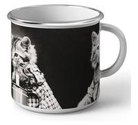 Fabulous Mug en métal émaille Chatons Habillé en Jardinier Blanc G