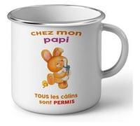 Fabulous Mug en métal émaille Chez Mon Papi Tous Les Calins Sont Permis Grand Blanc G