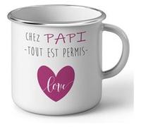 Fabulous Mug en métal émaille Chez Papi Tout Est Permis Love Blanc G
