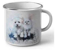 Fabulous Mug en métal émaille Chien et Chat Blanc Peinture Caniche Blanc G
