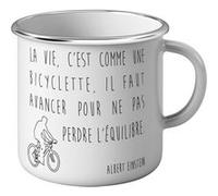 Fabulous Mug en métal émaille Citations Einstein la Vie c'Est Comme une Bicyclette Blanc G