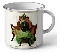 Fabulous Mug en métal émaille Commerage Peinture Norman Rockwell Blanc G
