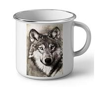 Fabulous Mug en Métal Emaillé Dessin Tete De Loup Animal Sauvage Noir Et Blanc