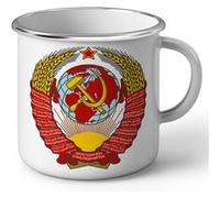 Fabulous Mug en métal émaille Ecusson Embleme URSS Russie Vintage Blanc