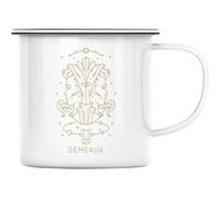 Fabulous Mug en métal émaille Gemeaux Bohème Signe Astrologie Blanc G