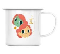 Fabulous Mug en métal émaille Gémeaux Illustration Signe Astrologie Blanc G