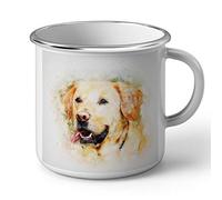 Fabulous Mug en Métal Emaillé Golden Retriever Blanc Peinture Gros Chien Chill Mignon Relax Art