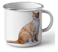 Fabulous Mug en métal émaille Gros Chat Roux Poil Long Chat de Maison Blanc G