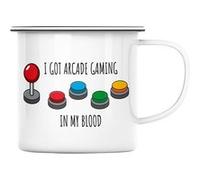 Fabulous Mug en métal émaille I got arcade gaming in my blood Blanc G
