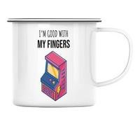 Fabulous Mug en métal émaille I'm Good with my Fingers Bartop Arcade Blanc G