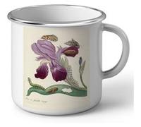 Fabulous Mug en métal émaille Iris Papillons Chenilles Illustration Botanique Blanc G