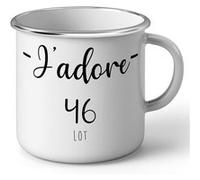 Fabulous Mug en métal émaille J'Adore 46 Lot Departement Cahors Blanc G