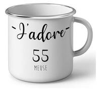 Fabulous Mug en métal émaille J'Adore 55 Meuse Departement Bar Le Duc Blanc G
