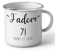 Fabulous Mug en métal émaille J'Adore 71 Saone Et Loire Departement Macon Blanc G