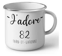 Fabulous Mug en métal émaille J'Adore 82 Tarn Et Garonne Departement Montauban Blanc G