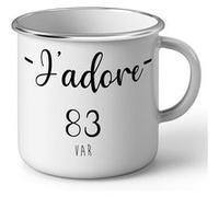 Fabulous Mug en métal émaille J'Adore 83 Var Departement Toulon Blanc G