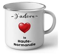 Fabulous Mug en métal émaille J'adore La Haute Normandie Region Rouen Blanc G