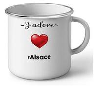 Fabulous Mug en métal émaille J'adore L'Alsace Region Strasbourg Blanc G